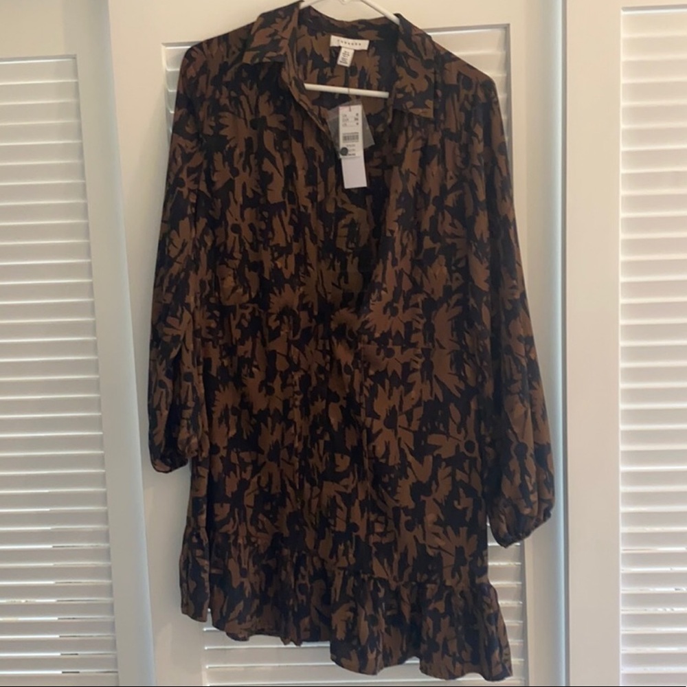 Topshop Brown & Black Button Up Sinch-Waist Dress
